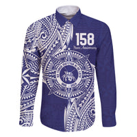 Personalised Tonga Tupou College Tolo 158th Anniversary Family Matching Off The Shoulder Long Sleeve Dress and Hawaiian Shirt Special Kupesi Pattern LT9 Dad's Shirt - Long Sleeve Blue - Polynesian Pride