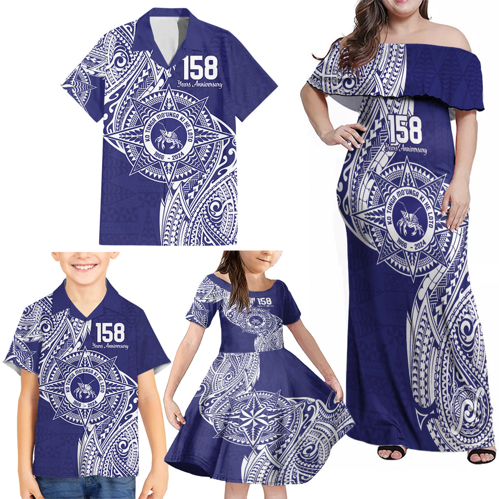 Personalised Tonga Tupou College Tolo 158th Anniversary Family Matching Off Shoulder Maxi Dress and Hawaiian Shirt Special Kupesi Pattern LT9 - Polynesian Pride