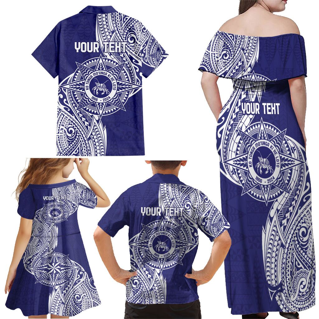 Personalised Tonga Tupou College Tolo 158th Anniversary Family Matching Off Shoulder Maxi Dress and Hawaiian Shirt Special Kupesi Pattern LT9 - Polynesian Pride