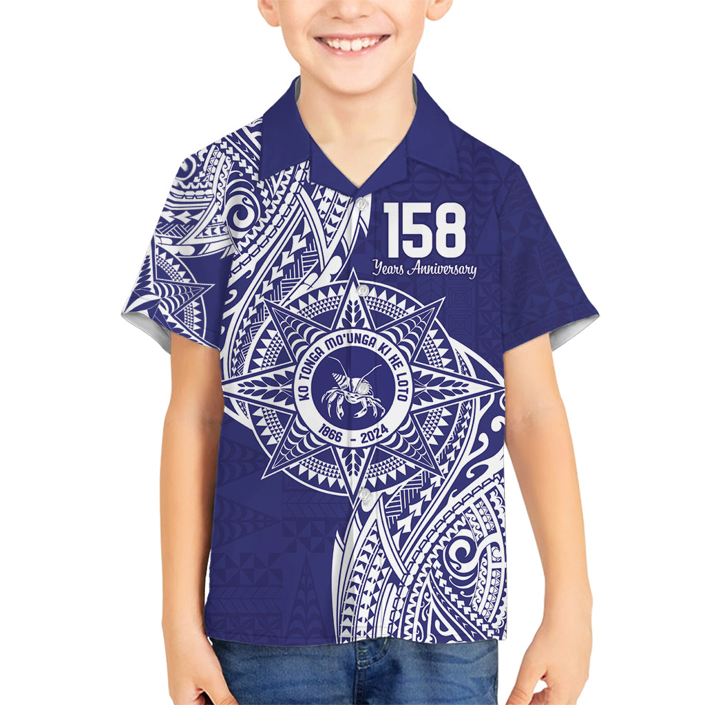 Personalised Tonga Tupou College Tolo 158th Anniversary Family Matching Off Shoulder Maxi Dress and Hawaiian Shirt Special Kupesi Pattern LT9 Son's Shirt Blue - Polynesian Pride