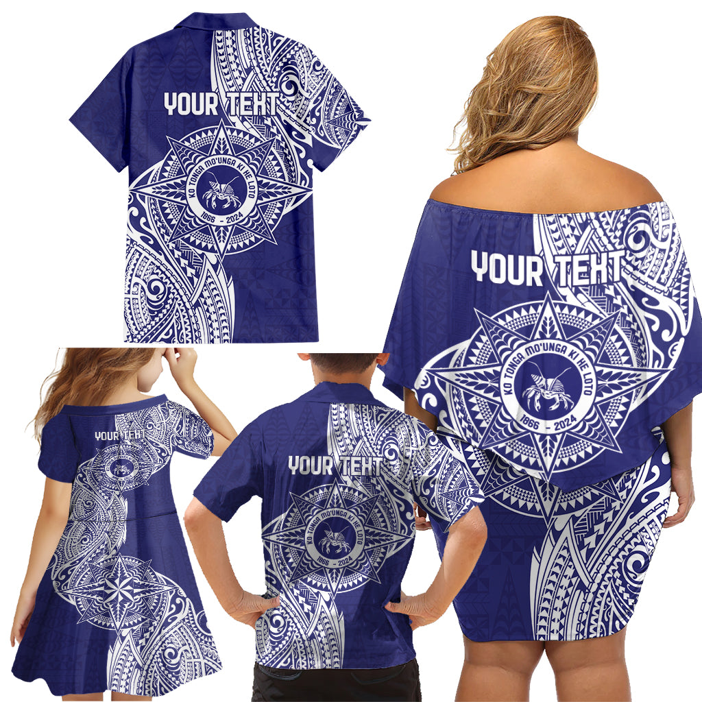 Personalised Tonga Tupou College Tolo 158th Anniversary Family Matching Off Shoulder Short Dress and Hawaiian Shirt Special Kupesi Pattern LT9 - Polynesian Pride