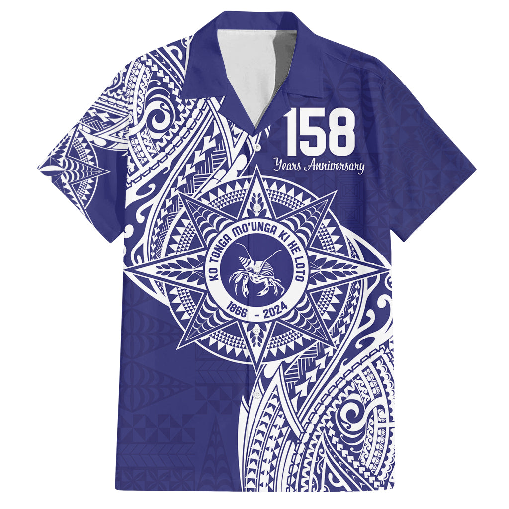 Personalised Tonga Tupou College Tolo 158th Anniversary Family Matching Tank Maxi Dress and Hawaiian Shirt Special Kupesi Pattern LT9 Dad's Shirt - Short Sleeve Blue - Polynesian Pride