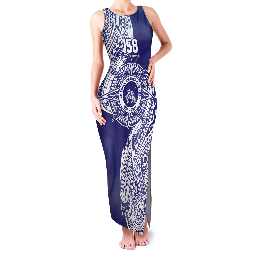 Personalised Tonga Tupou College Tolo 158th Anniversary Family Matching Tank Maxi Dress and Hawaiian Shirt Special Kupesi Pattern LT9 Mom's Dress Blue - Polynesian Pride