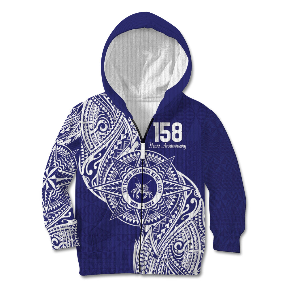 Personalised Tonga Tupou College Tolo 158th Anniversary Kid Hoodie Special Kupesi Pattern LT9 Zip Hoodie Blue - Polynesian Pride