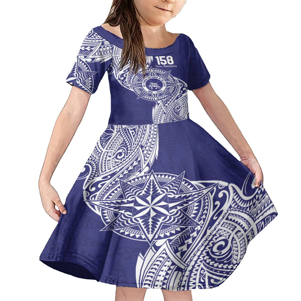 Personalised Tonga Tupou College Tolo 158th Anniversary Kid Short Sleeve Dress Special Kupesi Pattern LT9 KID Blue - Polynesian Pride