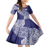 Personalised Tonga Tupou College Tolo 158th Anniversary Kid Short Sleeve Dress Special Kupesi Pattern LT9 KID Blue - Polynesian Pride