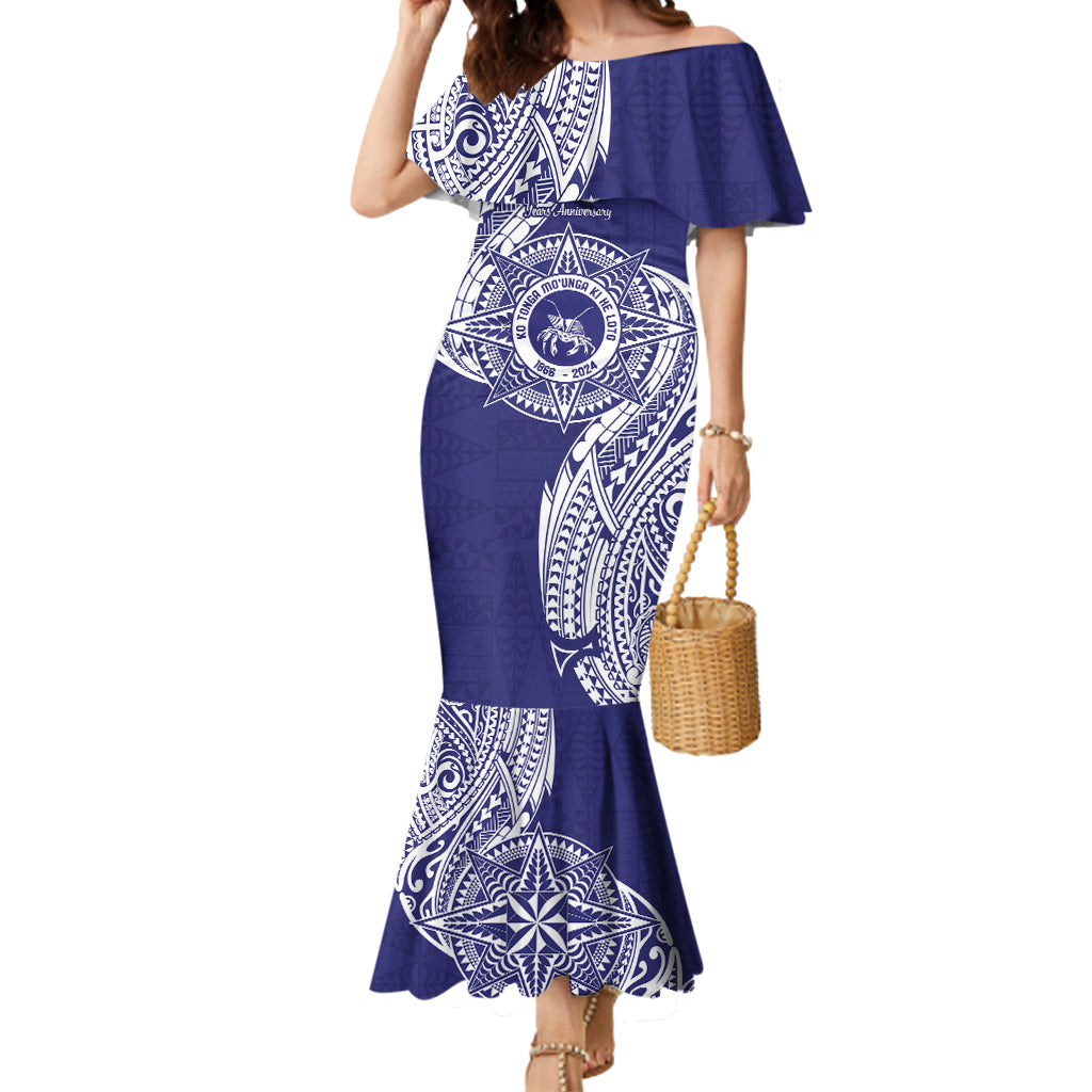 Personalised Tonga Tupou College Tolo 158th Anniversary Mermaid Dress Special Kupesi Pattern LT9 Women Blue - Polynesian Pride