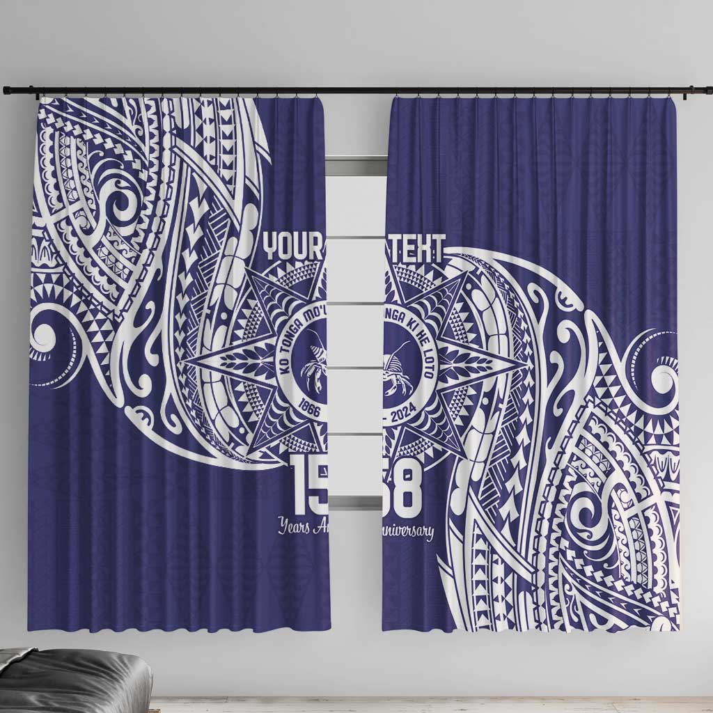 Personalised Tonga Tupou College Tolo 158th Anniversary Window Curtain Special Kupesi Pattern LT9 With Hooks Blue - Polynesian Pride