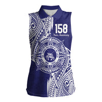 Personalised Tonga Tupou College Tolo 158th Anniversary Women Sleeveless Polo Shirt Special Kupesi Pattern LT9 Female Blue - Polynesian Pride