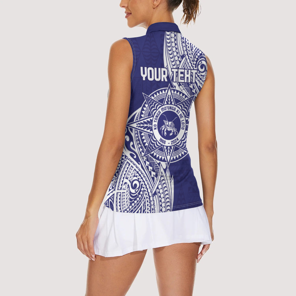 Personalised Tonga Tupou College Tolo 158th Anniversary Women Sleeveless Polo Shirt Special Kupesi Pattern LT9 - Polynesian Pride