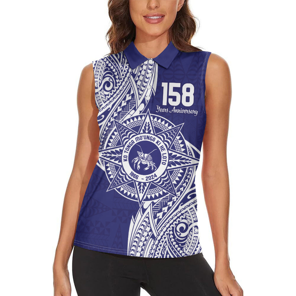 Personalised Tonga Tupou College Tolo 158th Anniversary Women Sleeveless Polo Shirt Special Kupesi Pattern LT9 - Polynesian Pride
