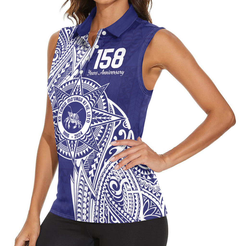 Personalised Tonga Tupou College Tolo 158th Anniversary Women Sleeveless Polo Shirt Special Kupesi Pattern LT9 - Polynesian Pride
