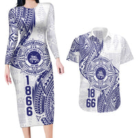 Personalised Tonga Tupou College Tolo Couples Matching Long Sleeve Bodycon Dress and Hawaiian Shirt Since 1866 Special Kupesi Pattern LT9 White - Polynesian Pride
