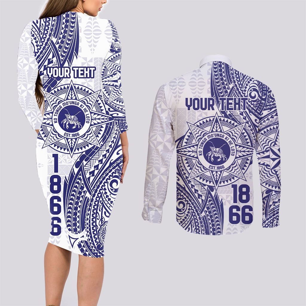 Personalised Tonga Tupou College Tolo Couples Matching Long Sleeve Bodycon Dress and Long Sleeve Button Shirt Since 1866 Special Kupesi Pattern LT9 - Polynesian Pride