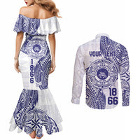 Personalised Tonga Tupou College Tolo Couples Matching Mermaid Dress and Long Sleeve Button Shirt Since 1866 Special Kupesi Pattern LT9 - Polynesian Pride