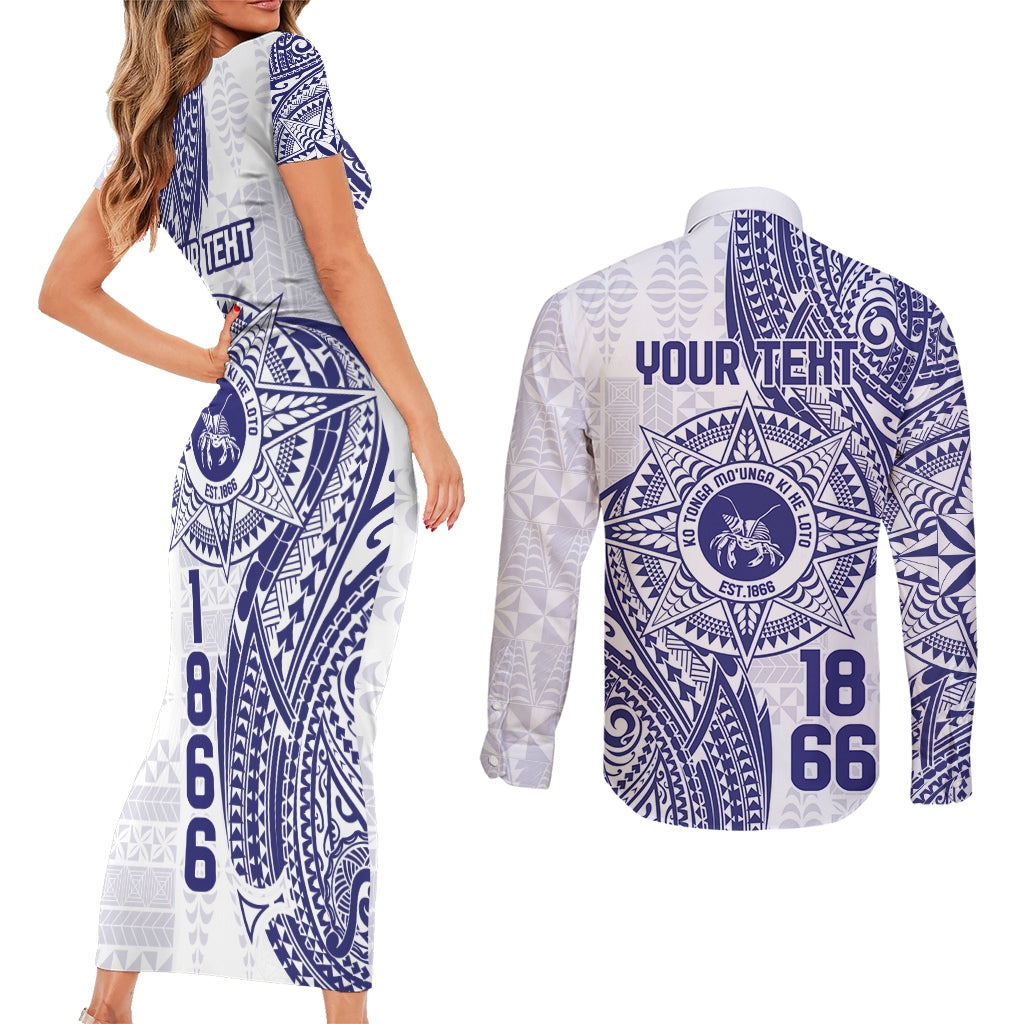 Personalised Tonga Tupou College Tolo Couples Matching Short Sleeve Bodycon Dress and Long Sleeve Button Shirt Since 1866 Special Kupesi Pattern LT9 - Polynesian Pride