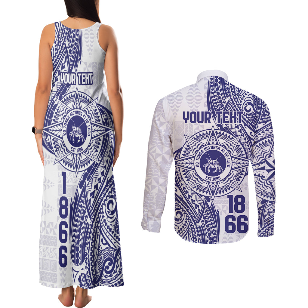 Personalised Tonga Tupou College Tolo Couples Matching Tank Maxi Dress and Long Sleeve Button Shirt Since 1866 Special Kupesi Pattern LT9 - Polynesian Pride