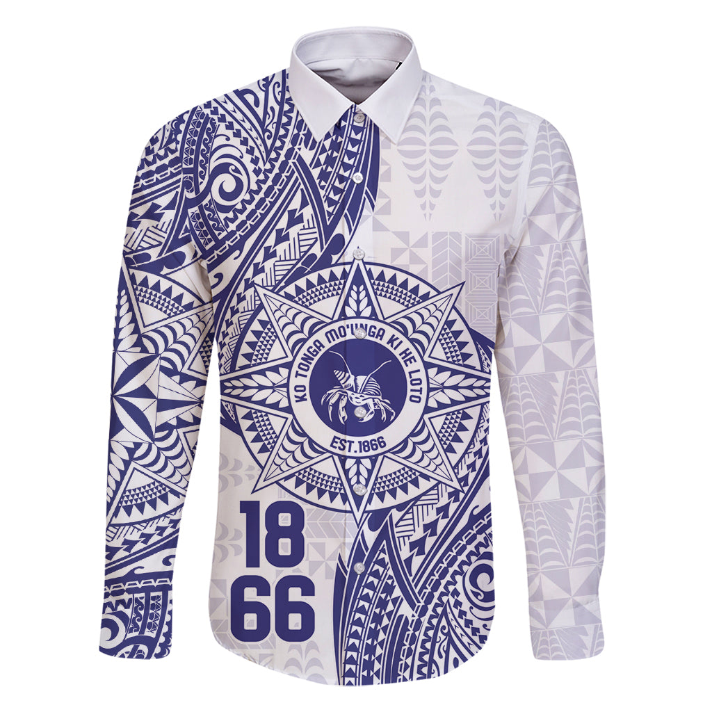 Personalised Tonga Tupou College Tolo Family Matching Mermaid Dress and Hawaiian Shirt Since 1866 Special Kupesi Pattern LT9 Dad's Shirt - Long Sleeve White - Polynesian Pride
