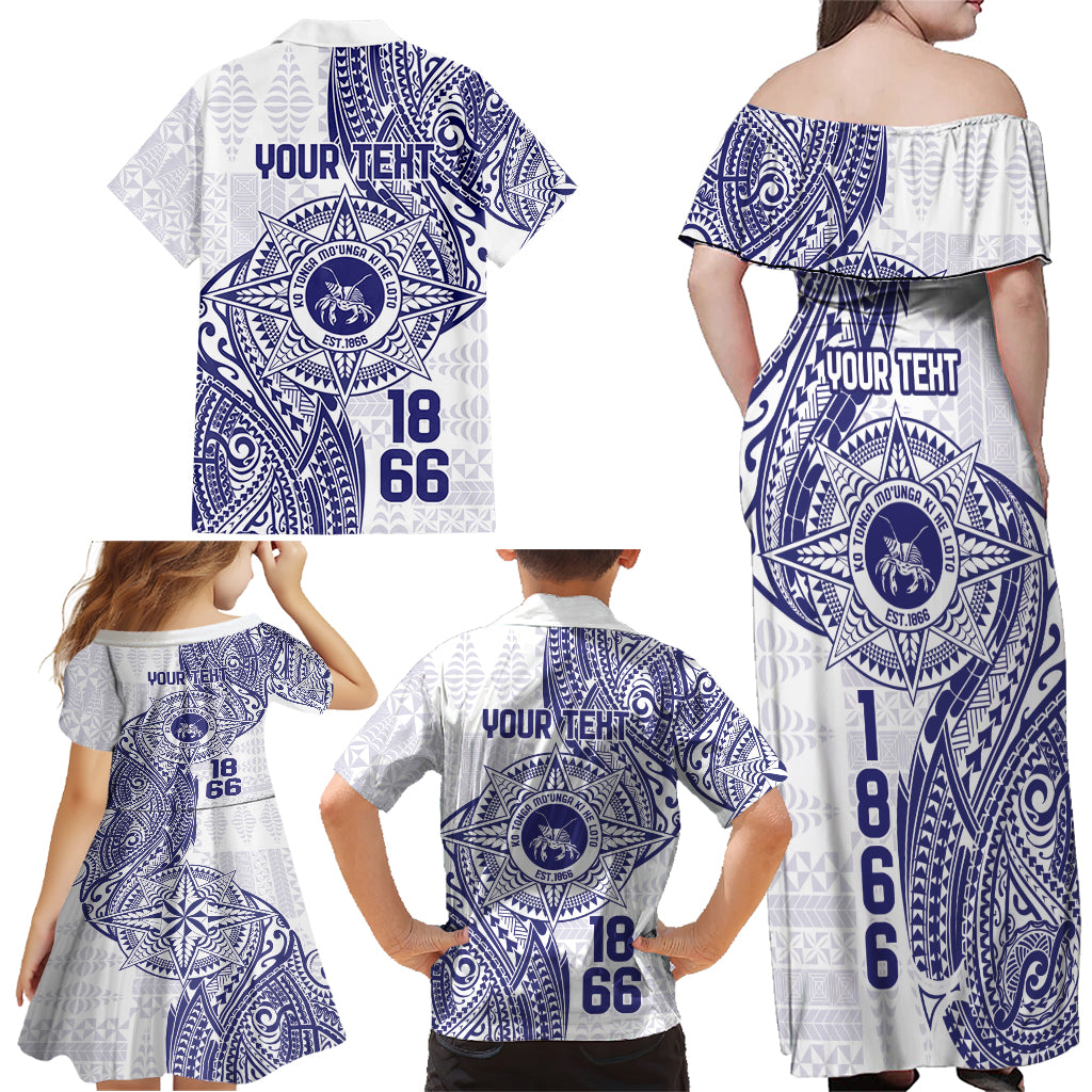 Personalised Tonga Tupou College Tolo Family Matching Off Shoulder Maxi Dress and Hawaiian Shirt Since 1866 Special Kupesi Pattern LT9 - Polynesian Pride
