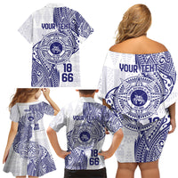 Personalised Tonga Tupou College Tolo Family Matching Off Shoulder Short Dress and Hawaiian Shirt Since 1866 Special Kupesi Pattern LT9 - Polynesian Pride