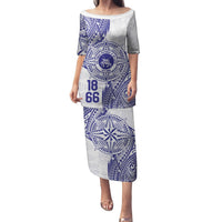 Personalised Tonga Tupou College Tolo Family Matching Puletasi and Hawaiian Shirt Since 1866 Special Kupesi Pattern LT9 Mom's Dress White - Polynesian Pride