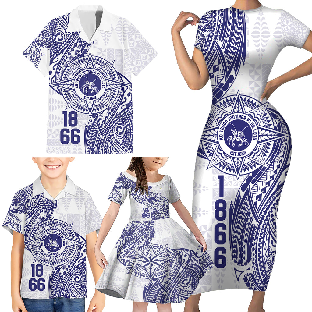 Personalised Tonga Tupou College Tolo Family Matching Short Sleeve Bodycon Dress and Hawaiian Shirt Since 1866 Special Kupesi Pattern LT9 - Polynesian Pride