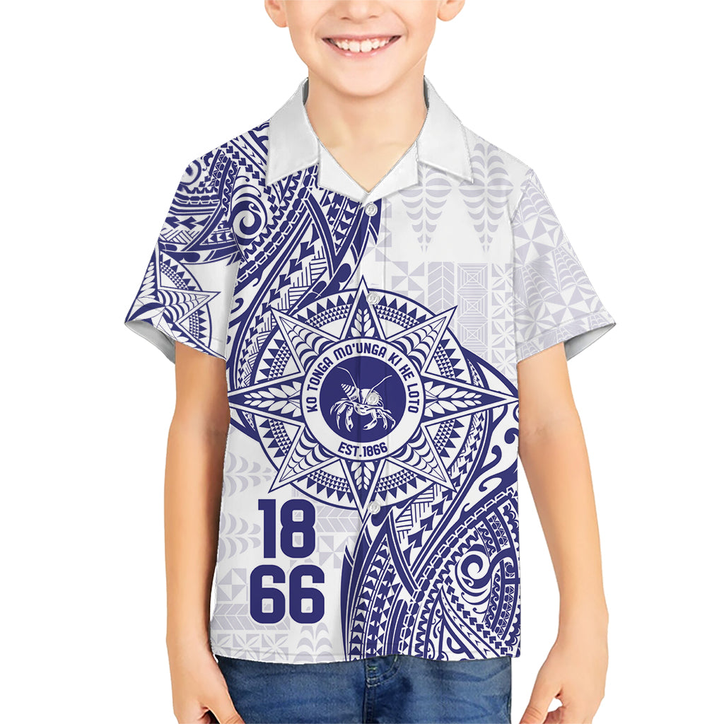 Personalised Tonga Tupou College Tolo Family Matching Short Sleeve Bodycon Dress and Hawaiian Shirt Since 1866 Special Kupesi Pattern LT9 Son's Shirt White - Polynesian Pride