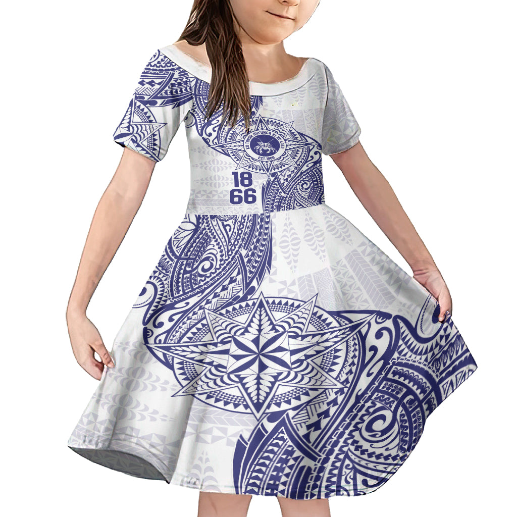Personalised Tonga Tupou College Tolo Family Matching Summer Maxi Dress and Hawaiian Shirt Since 1866 Special Kupesi Pattern LT9 Daughter's Dress White - Polynesian Pride