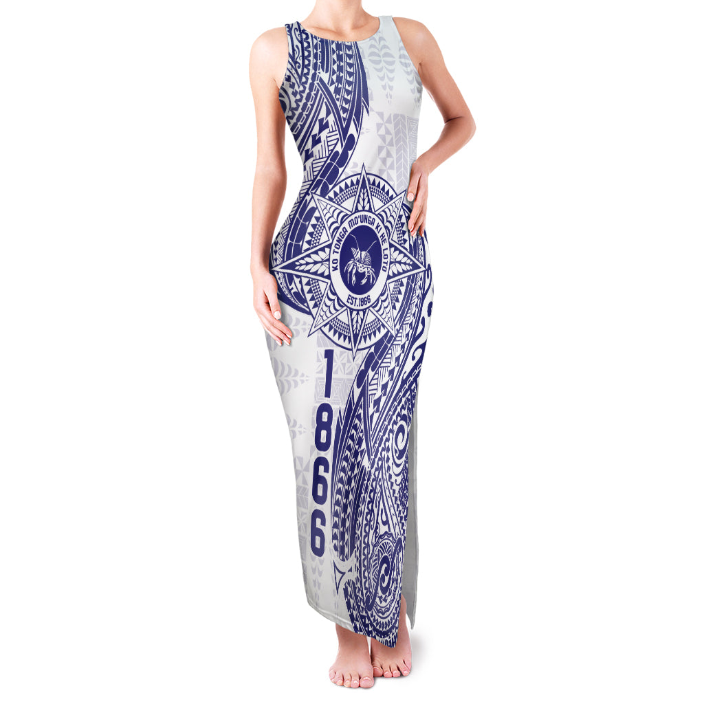 Personalised Tonga Tupou College Tolo Family Matching Tank Maxi Dress and Hawaiian Shirt Since 1866 Special Kupesi Pattern LT9 Mom's Dress White - Polynesian Pride