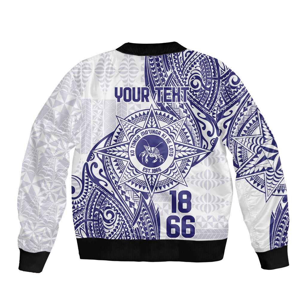 Personalised Tonga Tupou College Tolo Sleeve Zip Bomber Jacket Since 1866 Special Kupesi Pattern LT9 - Polynesian Pride
