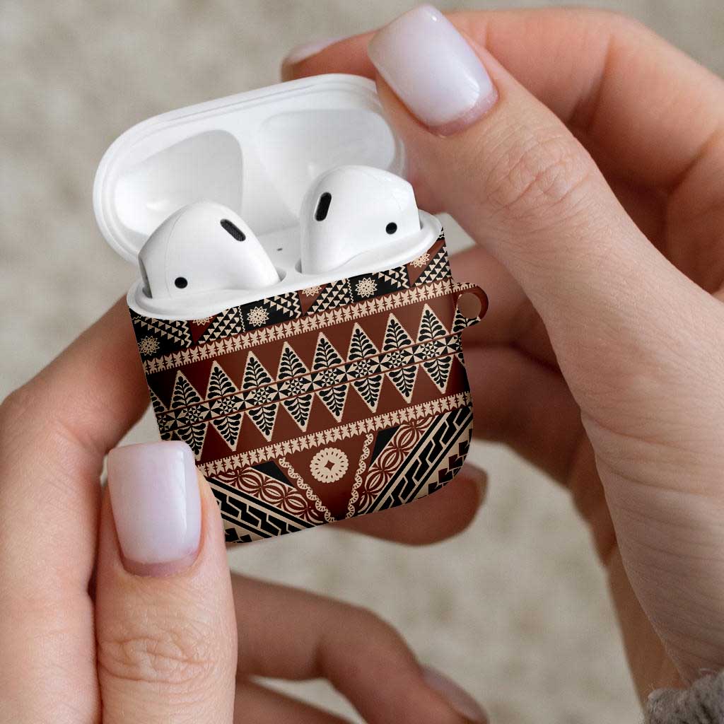 Vintage Bula Fiji AirPods Case Brown Tapa Masi Motif - Polynesian Pride