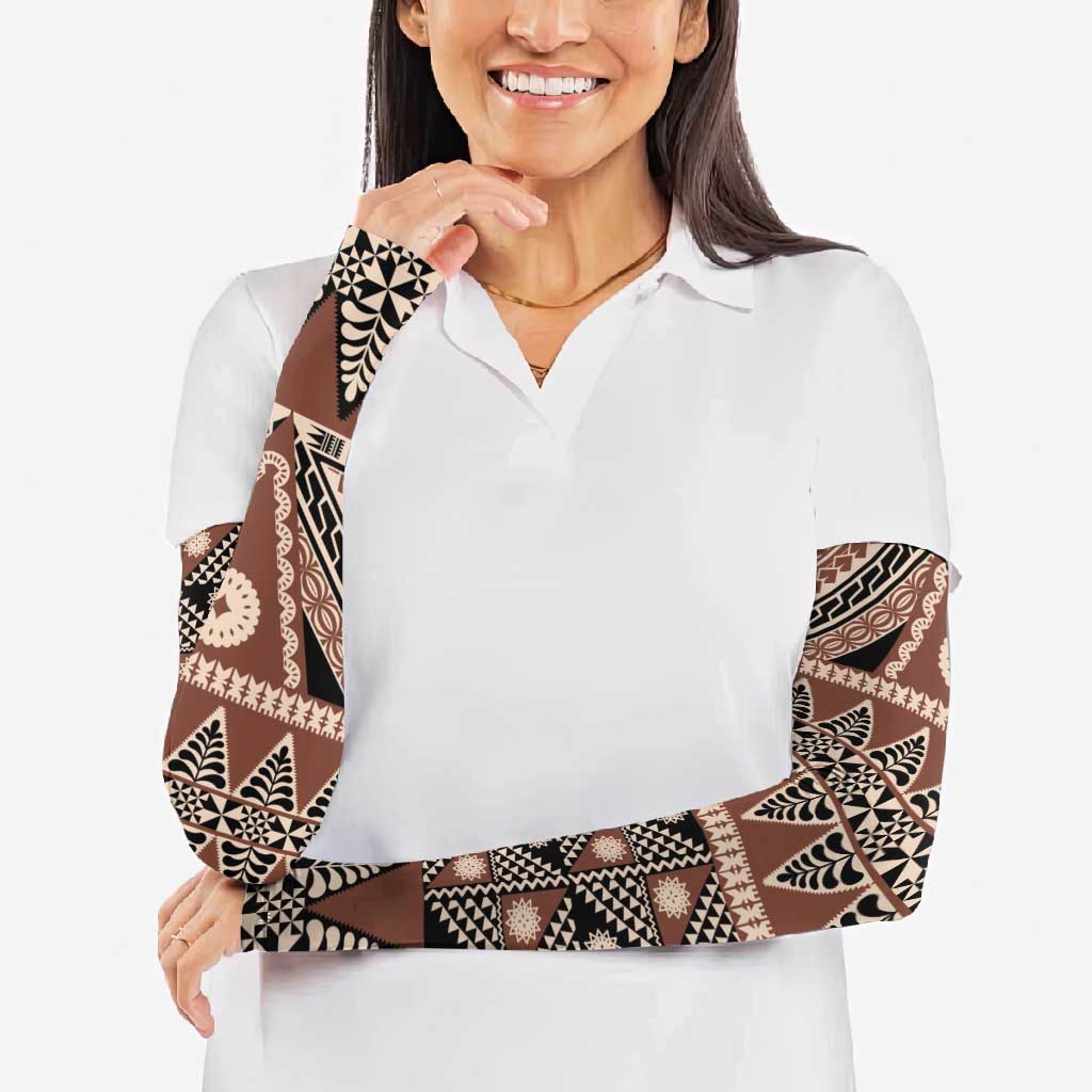 Vintage Bula Fiji Arm Sleeves Brown Tapa Masi Motif - Polynesian Pride