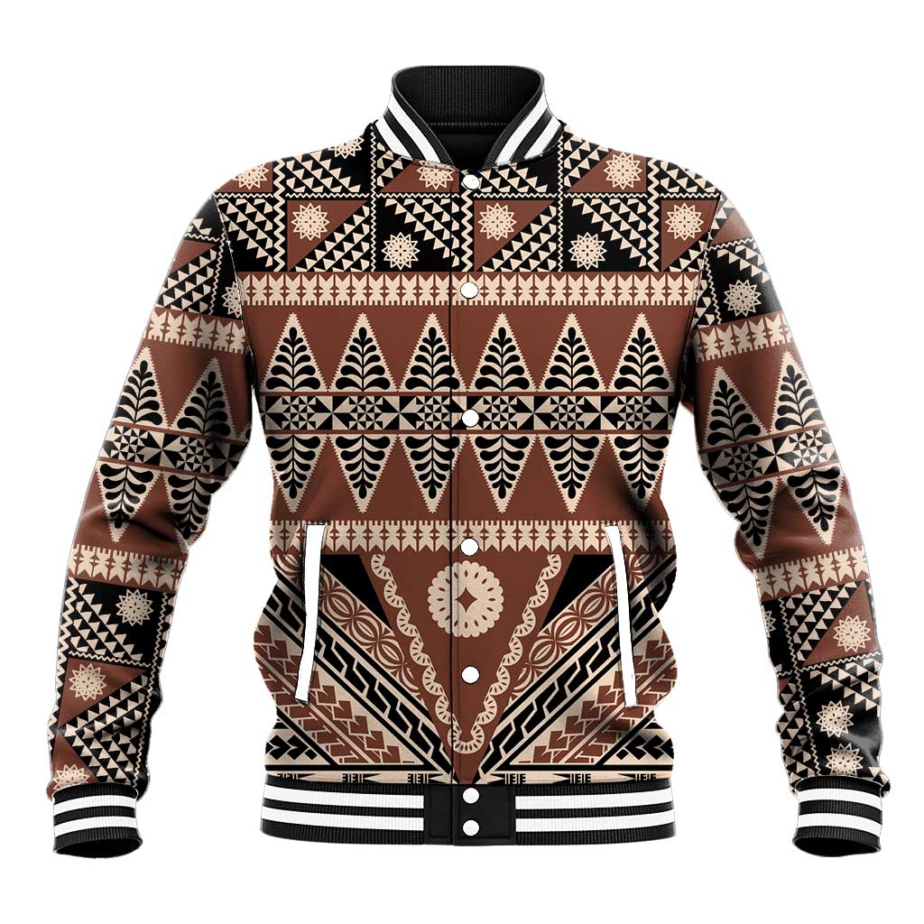 Vintage Bula Fiji Baseball Jacket Brown Tapa Masi Motif