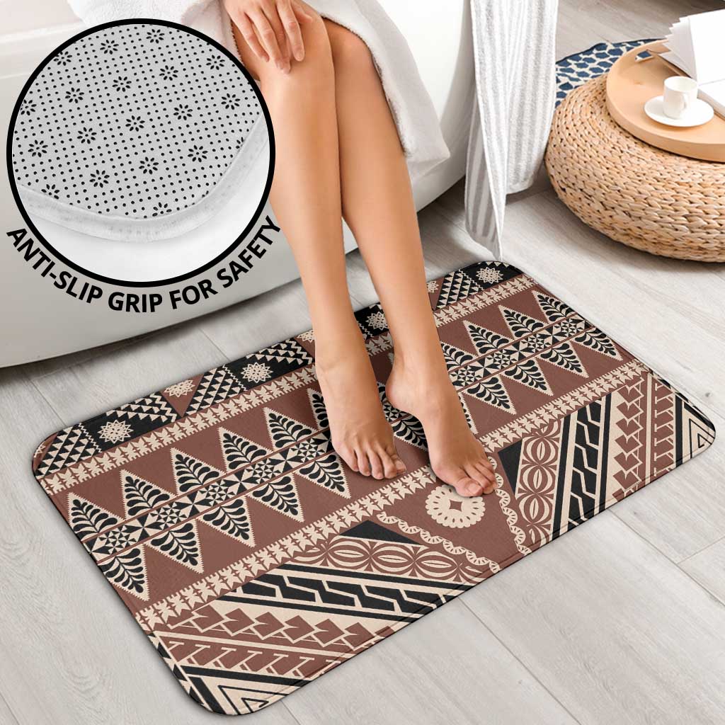 Vintage Bula Fiji Bathroom Set Brown Tapa Masi Motif - Polynesian Pride