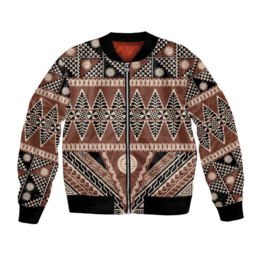 Vintage Bula Fiji Bomber Jacket Brown Tapa Masi Motif