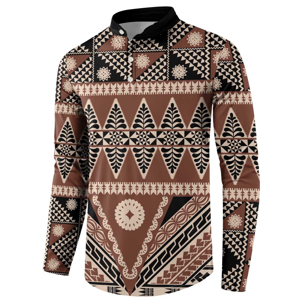 Vintage Bula Fiji Button Sweatshirt Brown Tapa Masi Motif