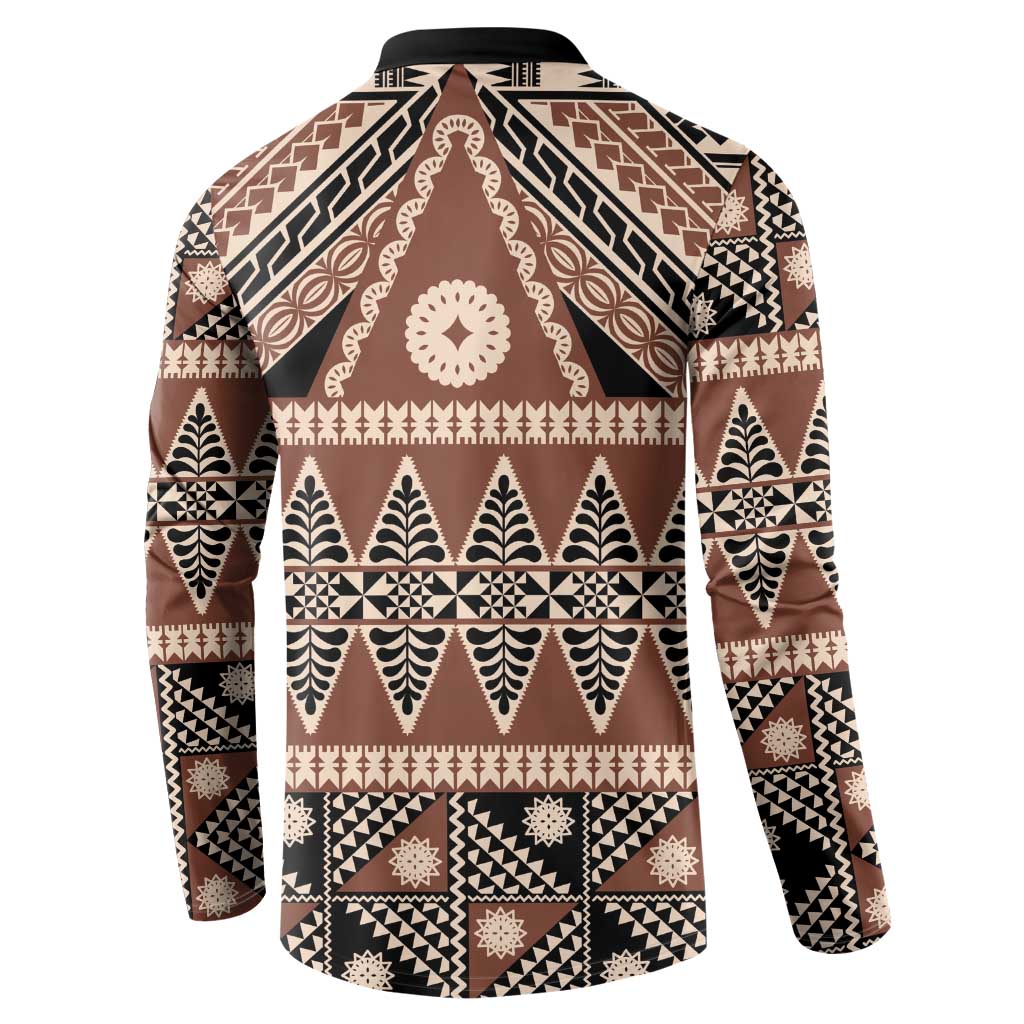 Vintage Bula Fiji Button Sweatshirt Brown Tapa Masi Motif