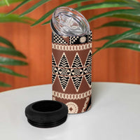 Vintage Bula Fiji 4 in 1 Can Cooler Tumbler Brown Tapa Masi Motif LT9 - Polynesian Pride
