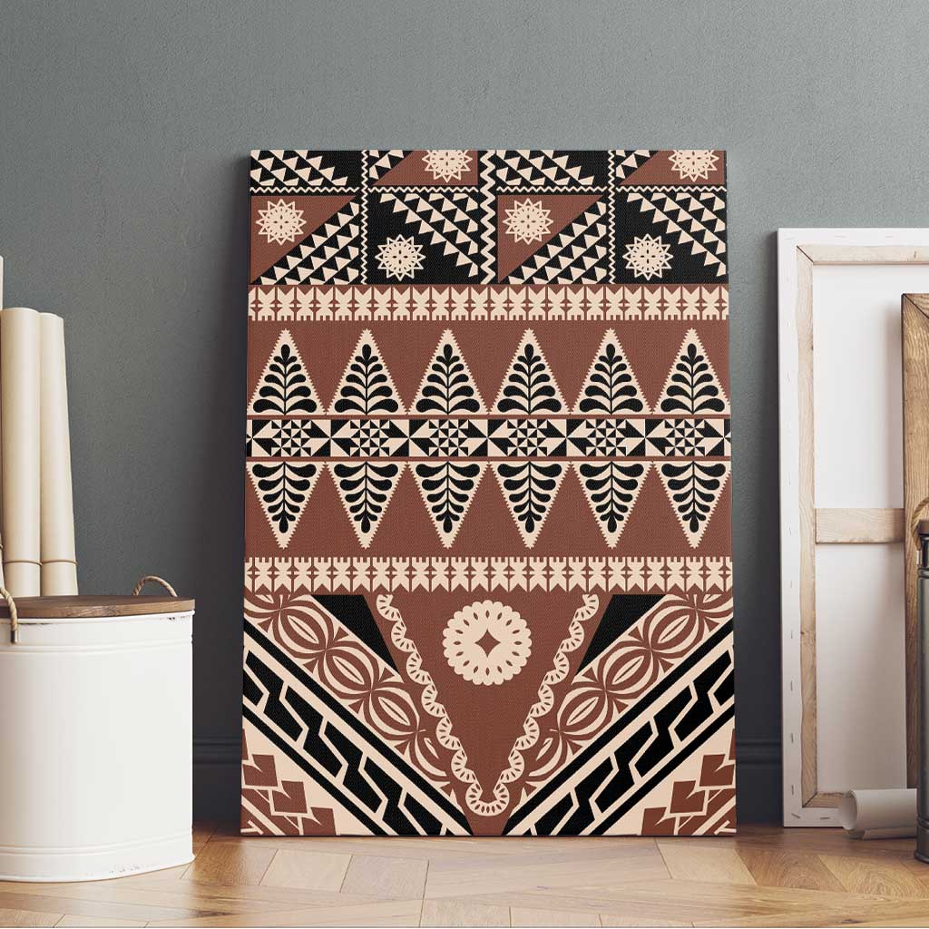 Vintage Bula Fiji Canvas Wall Art Brown Tapa Masi Motif