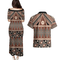 Vintage Bula Fiji Couples Matching Puletasi and Hawaiian Shirt Brown Tapa Masi Motif LT9 - Polynesian Pride