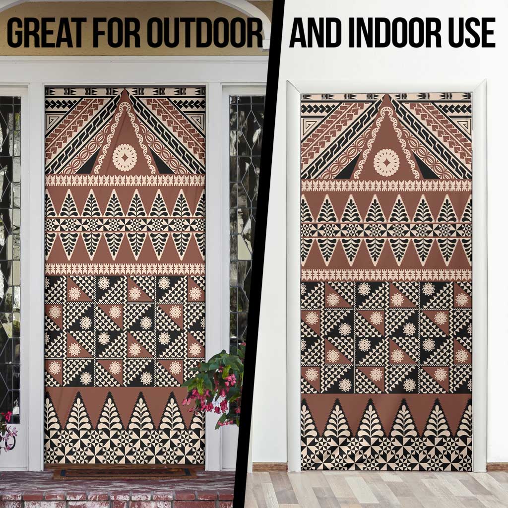 Vintage Bula Fiji Door Cover Brown Tapa Masi Motif - Polynesian Pride