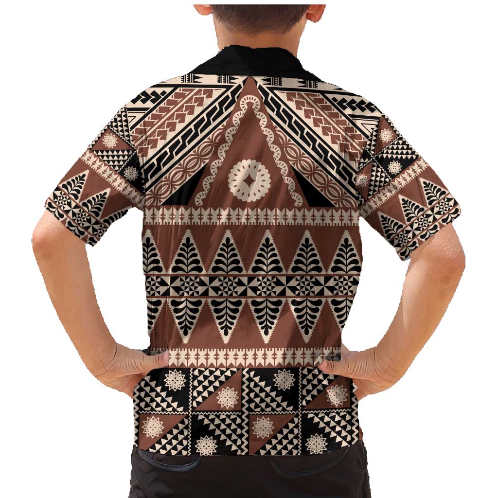 Vintage Bula Fiji Family Matching Mermaid Dress and Hawaiian Shirt Brown Tapa Masi Motif LT9 - Polynesian Pride