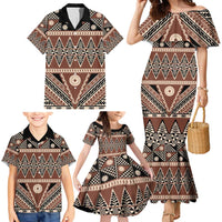 Vintage Bula Fiji Family Matching Mermaid Dress and Hawaiian Shirt Brown Tapa Masi Motif LT9 - Polynesian Pride