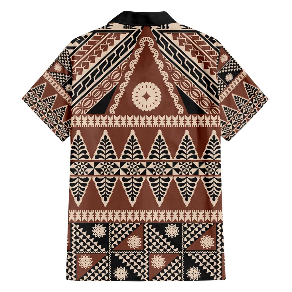 Vintage Bula Fiji Family Matching Off Shoulder Short Dress and Hawaiian Shirt Brown Tapa Masi Motif LT9 - Polynesian Pride