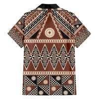 Vintage Bula Fiji Family Matching Off Shoulder Short Dress and Hawaiian Shirt Brown Tapa Masi Motif LT9 - Polynesian Pride