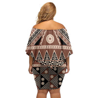 Vintage Bula Fiji Family Matching Off Shoulder Short Dress and Hawaiian Shirt Brown Tapa Masi Motif LT9 - Polynesian Pride