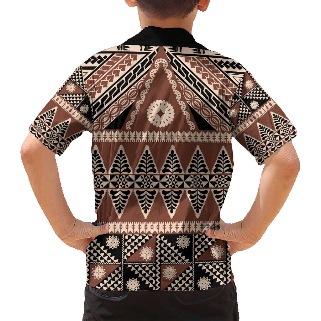Vintage Bula Fiji Family Matching Puletasi and Hawaiian Shirt Brown Tapa Masi Motif LT9 - Polynesian Pride