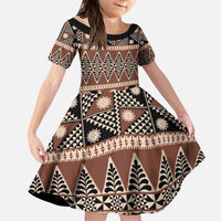 Vintage Bula Fiji Family Matching Puletasi and Hawaiian Shirt Brown Tapa Masi Motif LT9 Daughter's Dress Brown - Polynesian Pride