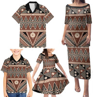 Vintage Bula Fiji Family Matching Puletasi and Hawaiian Shirt Brown Tapa Masi Motif LT9 - Polynesian Pride