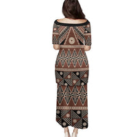 Vintage Bula Fiji Family Matching Puletasi and Hawaiian Shirt Brown Tapa Masi Motif LT9 - Polynesian Pride
